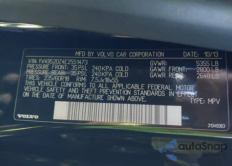 2014 Volvo Xc60 3.2 from USA, damaged, VIN YV4952DZ4E2551473